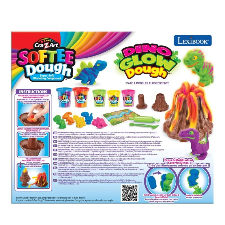 Kit de dinosaures en pâte à modeler malléable et fluorescente