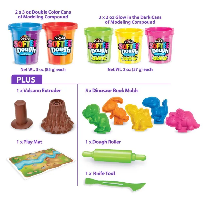 Kit de dinosaures en pâte à modeler malléable et fluorescente