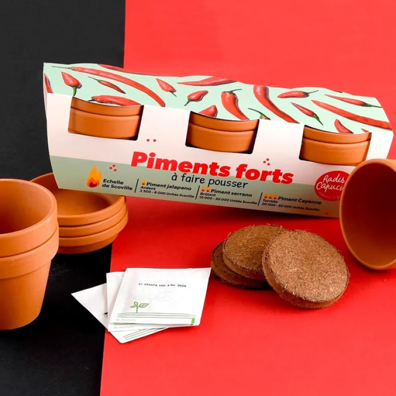 Kit de jardinage 3 pots de piments à faire pousser du doux au plus relevé