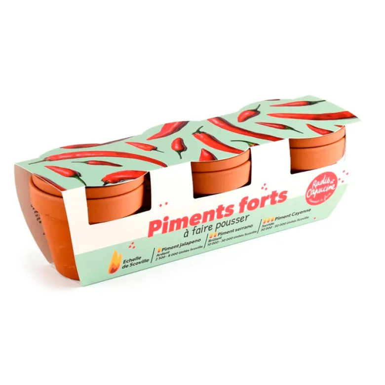 Kit de jardinage 3 pots de piments à faire pousser du doux au plus relevé