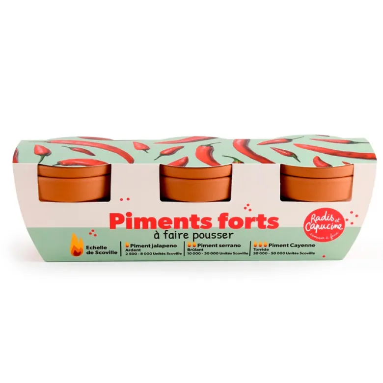 Kit de jardinage 3 pots de piments à faire pousser du doux au plus relevé