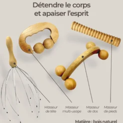 Kit de massage, rouleau en bois