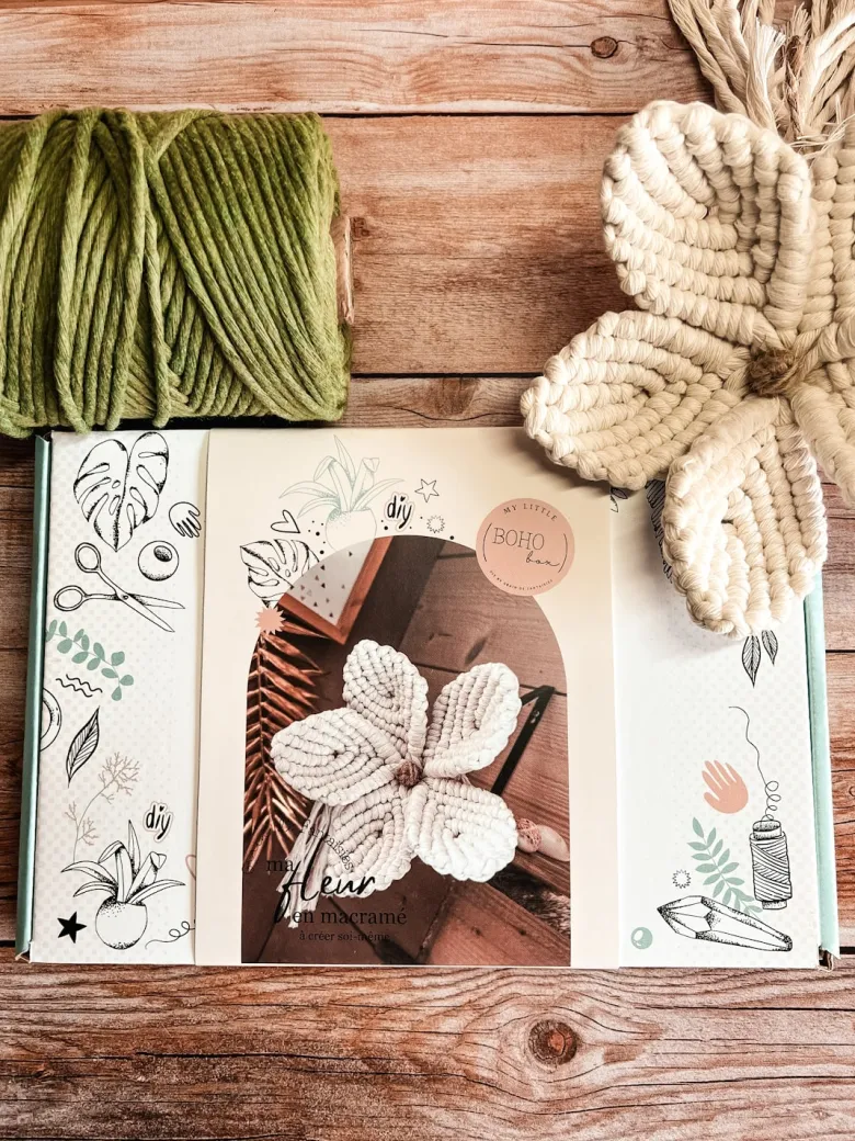 Kit diy fleur en macramé avocat – déco murale bohème à créer soi même