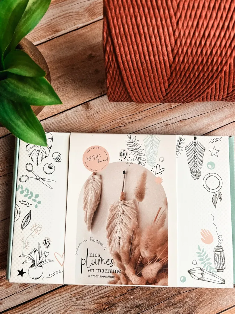Kit diy plumes macramé terracotta - créez votre déco murale bohème