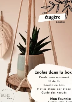 Kit diy étagère rondin macramé écru — étagère murale bohème