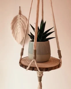 Kit diy étagère rondin macramé écru — étagère murale bohème
