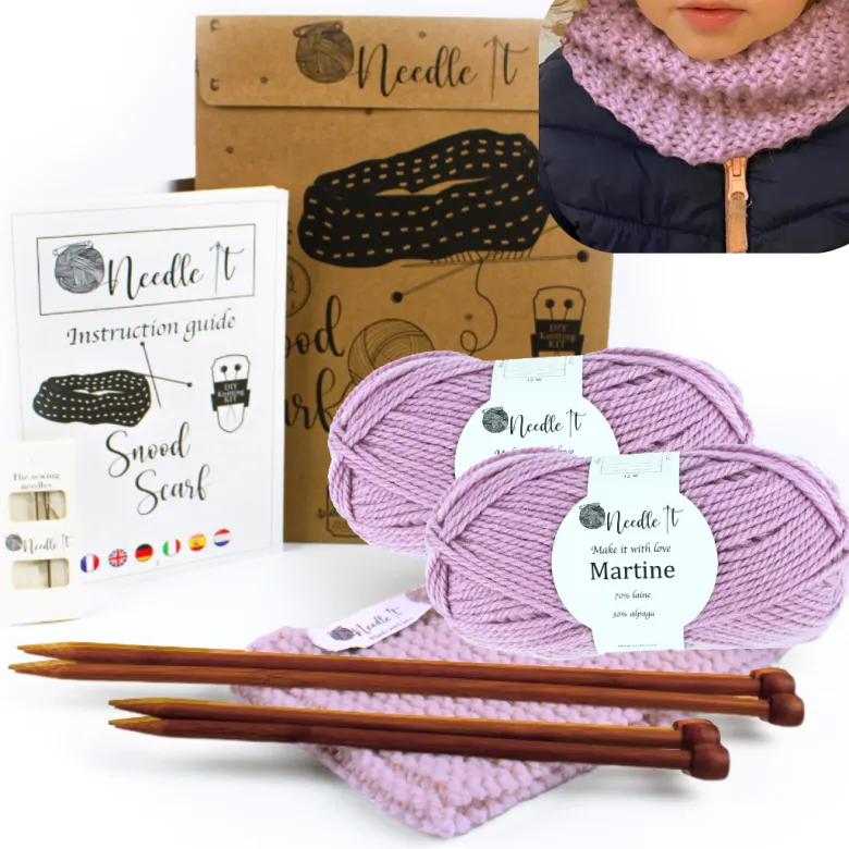 Kit tricot tour de cou rose