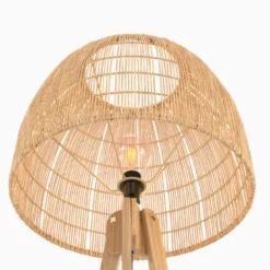 Lampadaire trépied en rotin et bois de teck massif - corte
