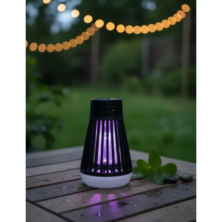 Lampe anti-moustiques rechargeable 2 en 1 : piège uv et lampe de camping noir