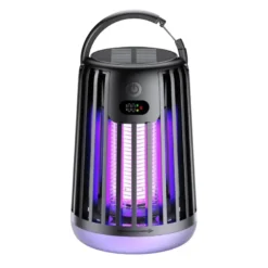 Lampe anti-moustiques solaire 2 en 1 : piège uv et lampe de camping noir