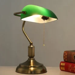 Lampe de banquier verte vintage abat jour opaline bureau salon