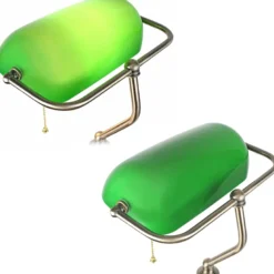 Lampe de banquier verte vintage abat jour opaline bureau salon
