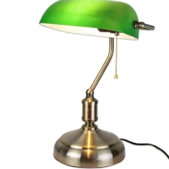 Lampe de banquier verte vintage abat jour opaline bureau salon