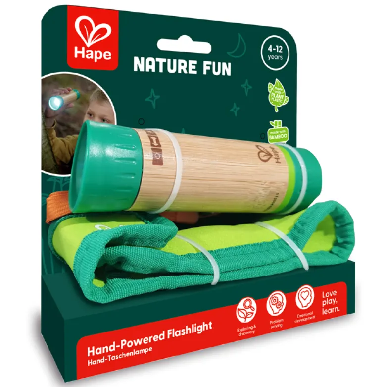 Lampe de poche manuelle pour enfants bambou et bioplastique sans piles Hape
