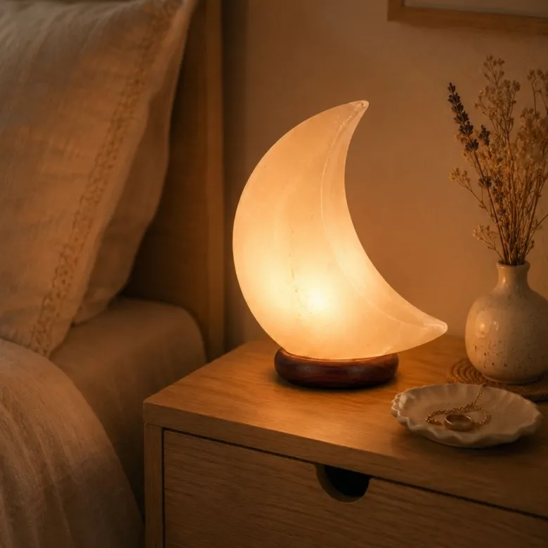 Lampe en cristal de sel blanc - lune