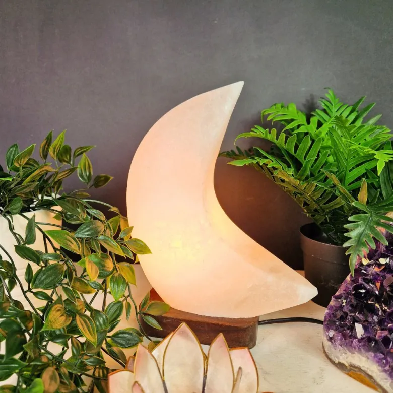 Lampe en cristal de sel blanc - lune
