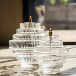 Lampe à huile twin en verre strié transparent taille m peri living