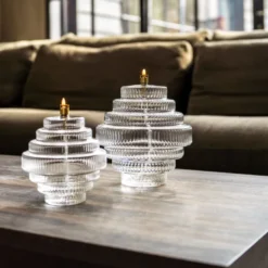 Lampe à huile twin en verre strié transparent taille m peri living