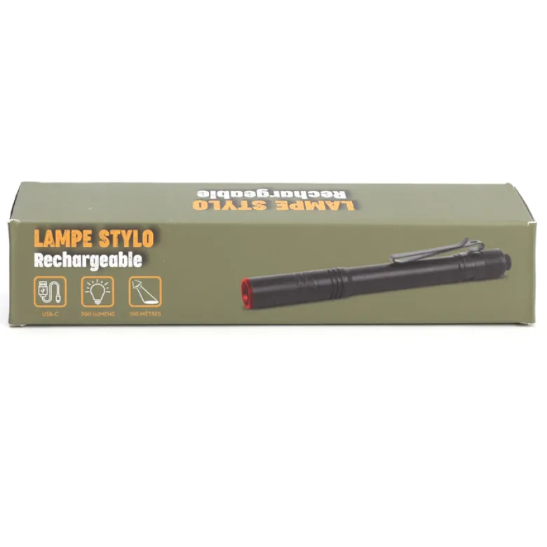 Lampe torche stylo LED rechargeable 300 lumens compacte avec clip