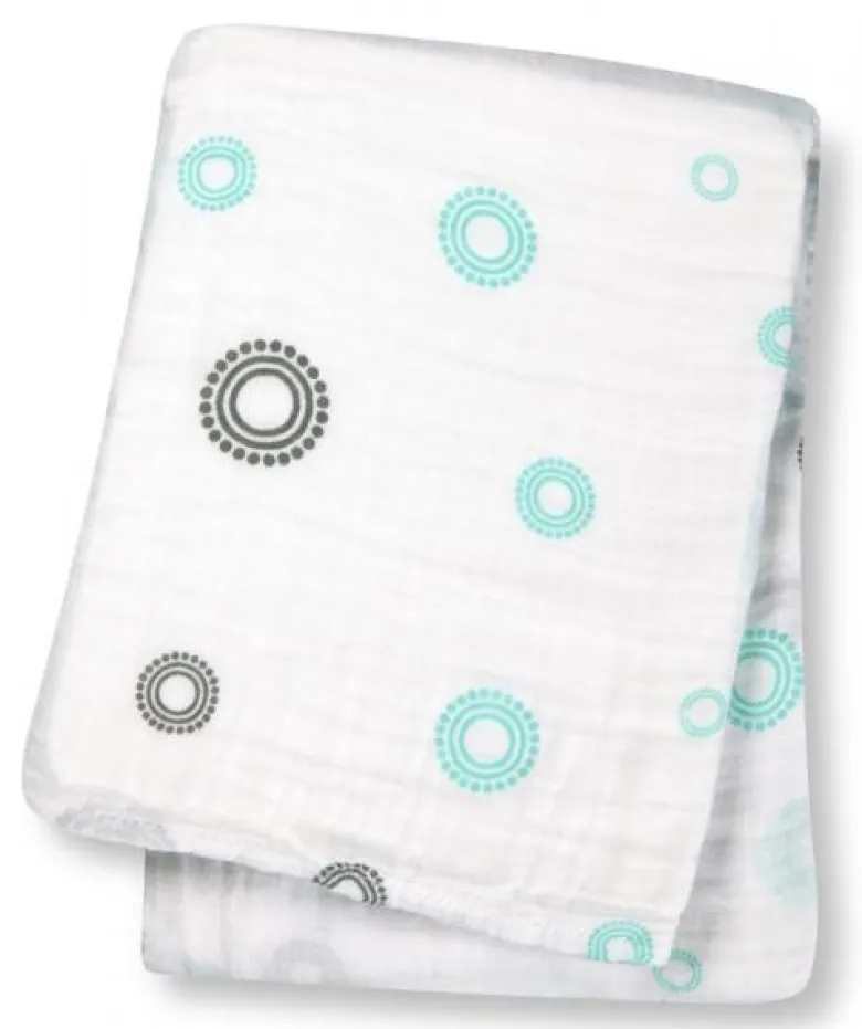 Lange mousseline - cercles bleu/gris