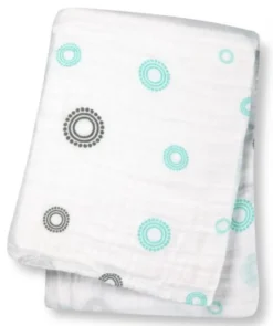Lange mousseline - cercles bleu/gris