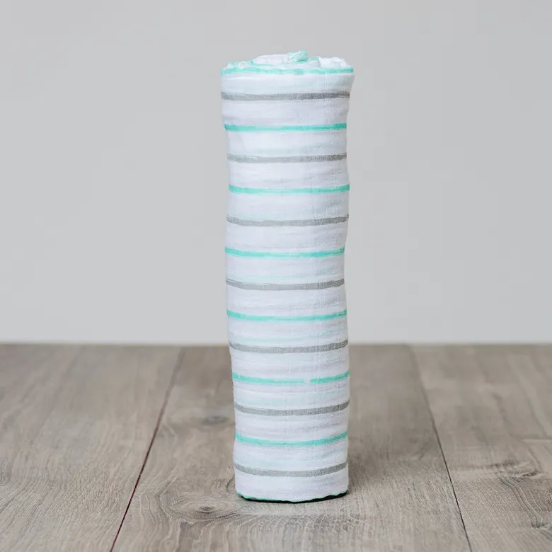 Lange mousseline - rayures aqua