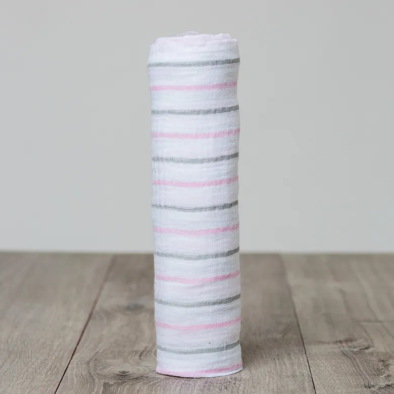 Lange mousseline - rayures roses