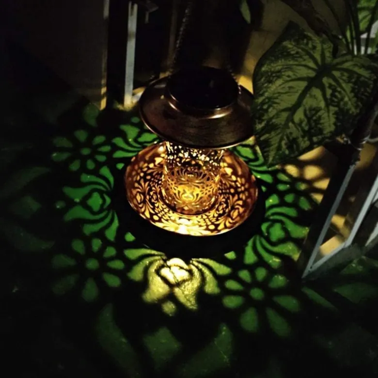 Lanterne solaire mangeoire à oiseaux fer bronze led chaude jardin