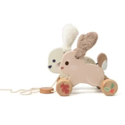 Lapins à tirer en bois