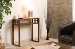 Lauren - console marron rectangulaire 1 étagère bois mindi