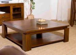 Lauren - table basse carrée marron sous plateau 90x90cm bois mindi
