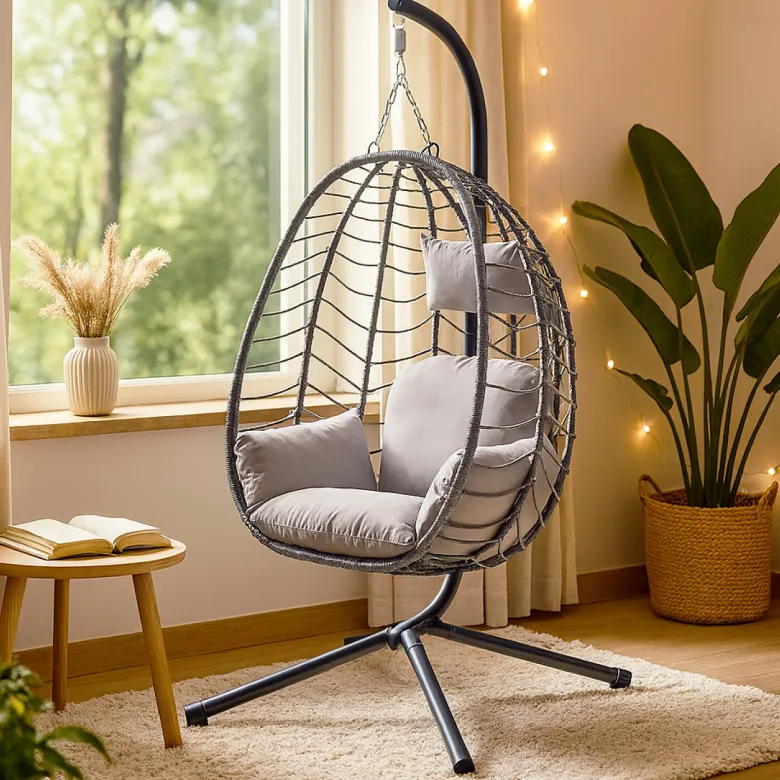 Lima fauteuil suspendu en résine effet rotin gris