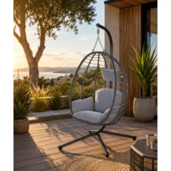Lima fauteuil suspendu en résine effet rotin gris