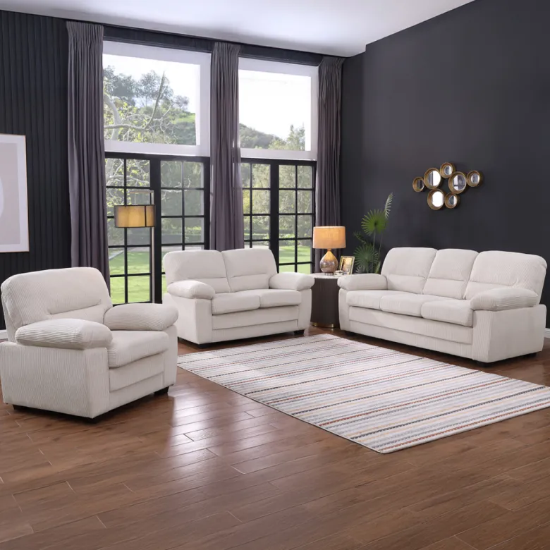 Lincoln canapé 3 places + 2 places + fauteuil en velours côtelé beige