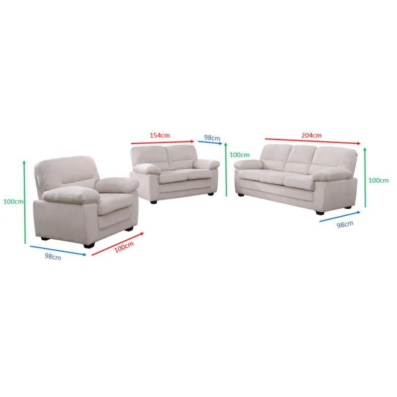 Lincoln canapé 3 places + 2 places + fauteuil en velours côtelé beige