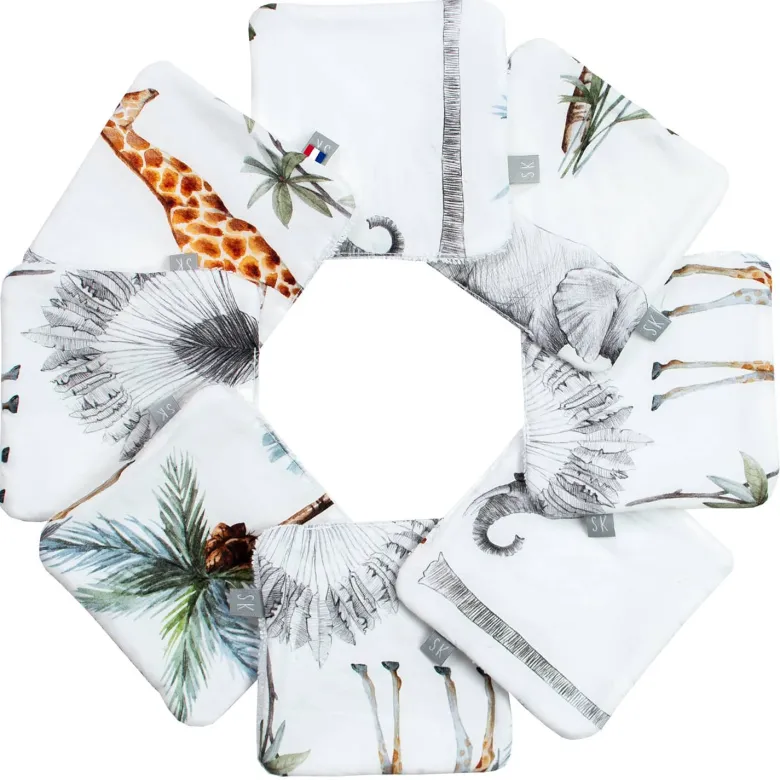 Lingettes lavables bambou lot 8 safari