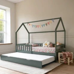 Lit cabane gigogne pour enfant 190x90cm vert marceau