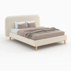 Lit double 160x200 cm en tissu gris&nbsp;beige - modjo