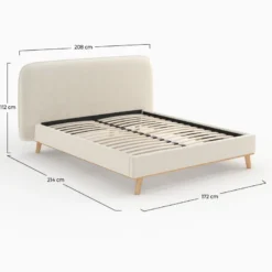 Lit double 160x200 cm en tissu gris beige - modjo