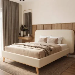 Lit double 160x200 cm en tissu gris beige - modjo