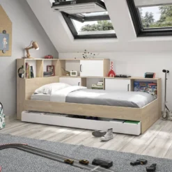 Lit gabin 90 x 200 cm blanc et bois