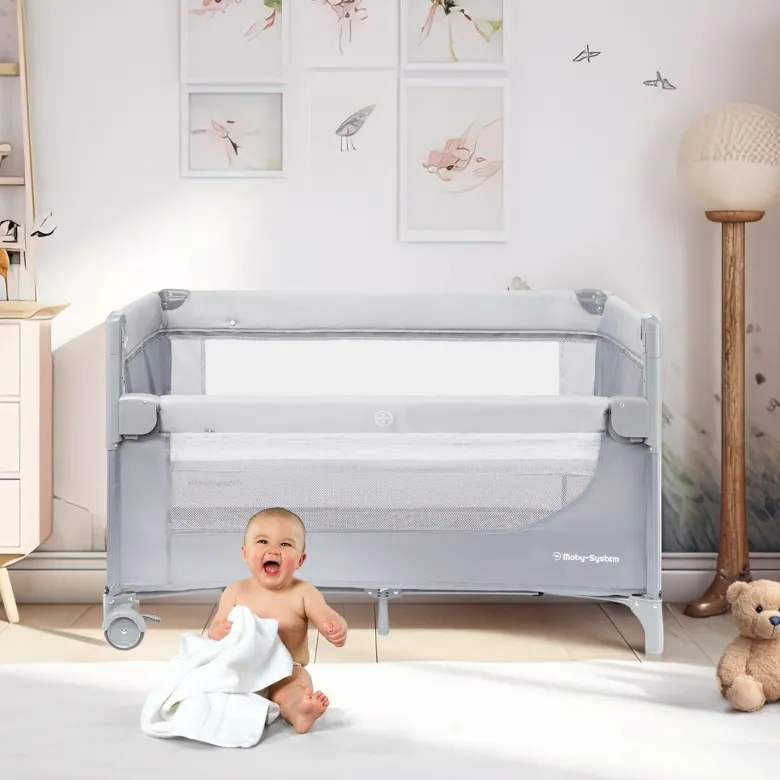 Lit parapluie avec table a` langer, matelas, parois ae´re´es, réglage 4 niveaux