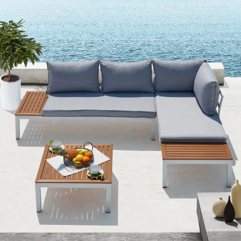 Lolea salon de jardin 4 places en aluminium et acier blanc et gris