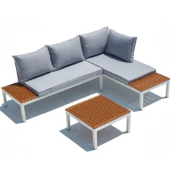 Lolea salon de jardin 4 places en aluminium et acier blanc et gris