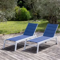 Lot de 2 bains de soleil barbados en textilène bleu - aluminium blanc