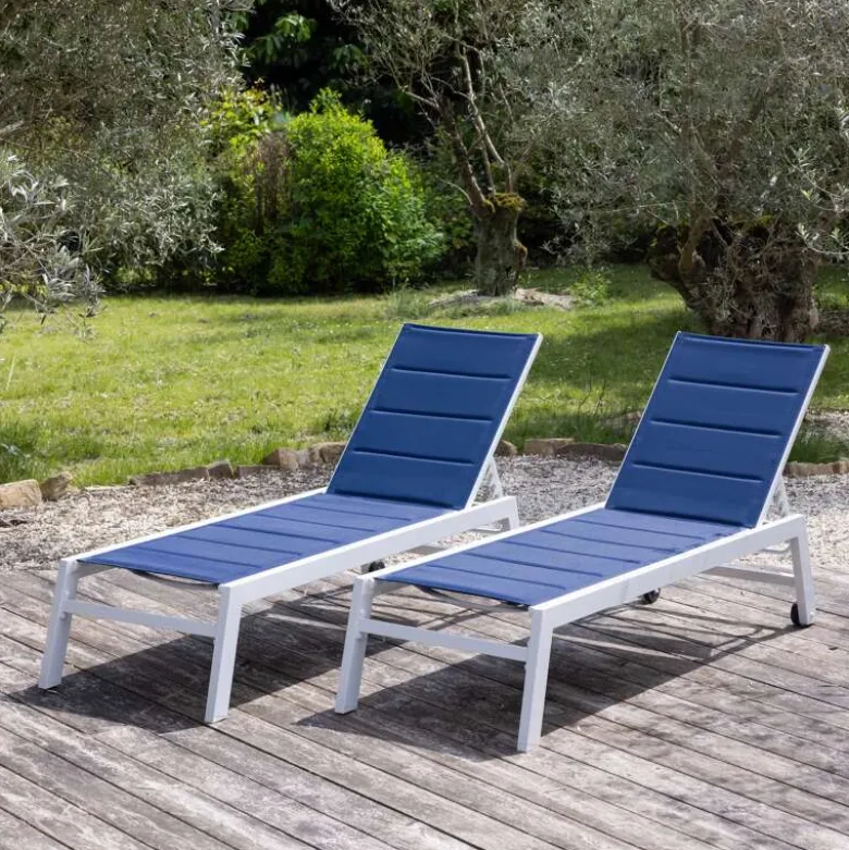Lot de 2 bains de soleil barbados en textilène bleu - aluminium blanc