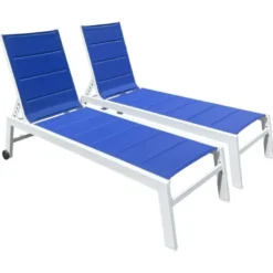 Lot de 2 bains de soleil barbados en textilène bleu - aluminium blanc