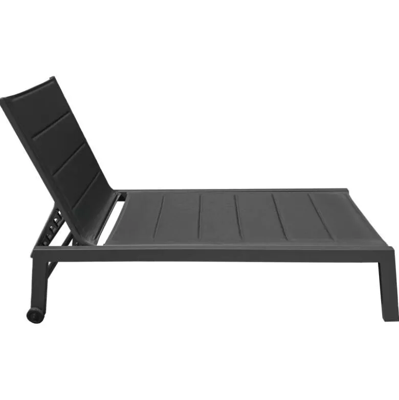 Lot de 2 bains de soleil barbados en textilène noir - alu anthracite