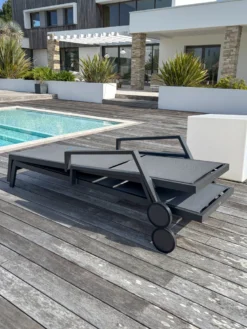 Lot de 2 bains de soleil en aluminium et toile plastifiée - gris anthracite