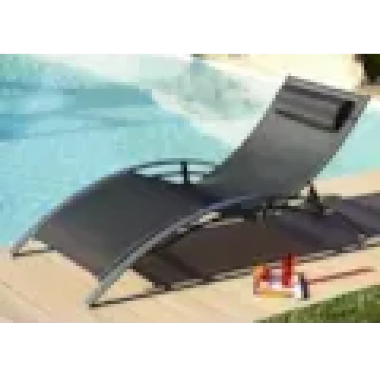 Lot de 2 bains de soleil en aluminium et toile plastifiéee - noir